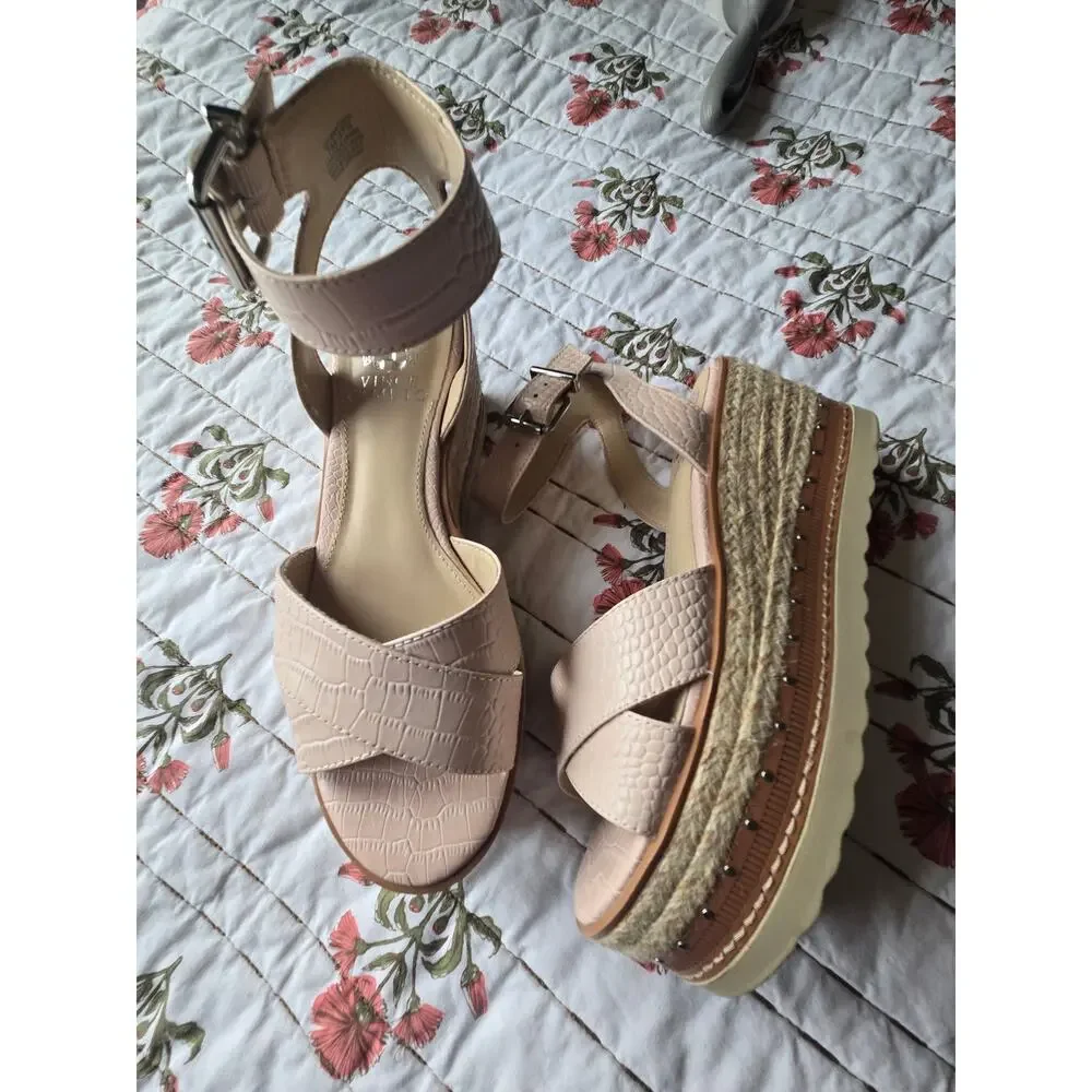 Vince Camuto Women's Peach Espadrilles Platform Wedged Criss Cross Sandals 7M - Picture 7 of 7